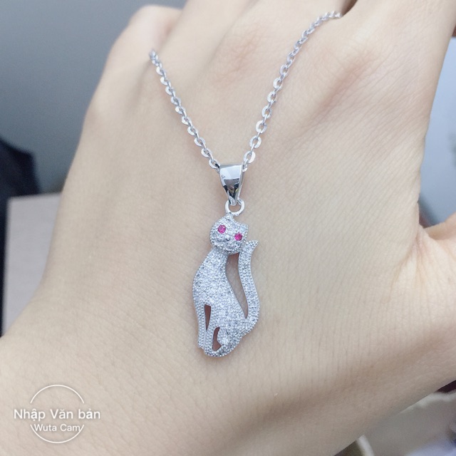 Dây chuyền hình chú mèo bạc thật mạ vàng trắng (xi kim)