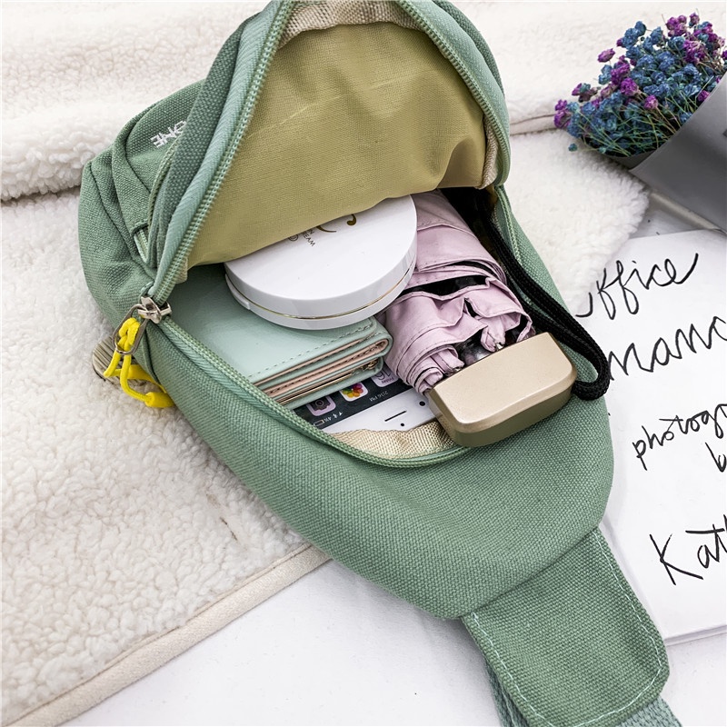 Túi Đeo Chéo Ngực Vải Canvas Thêu Hoa Cúc Nhỏ Dễ Phối Đồ Thời Trang Mới Cho Nữ