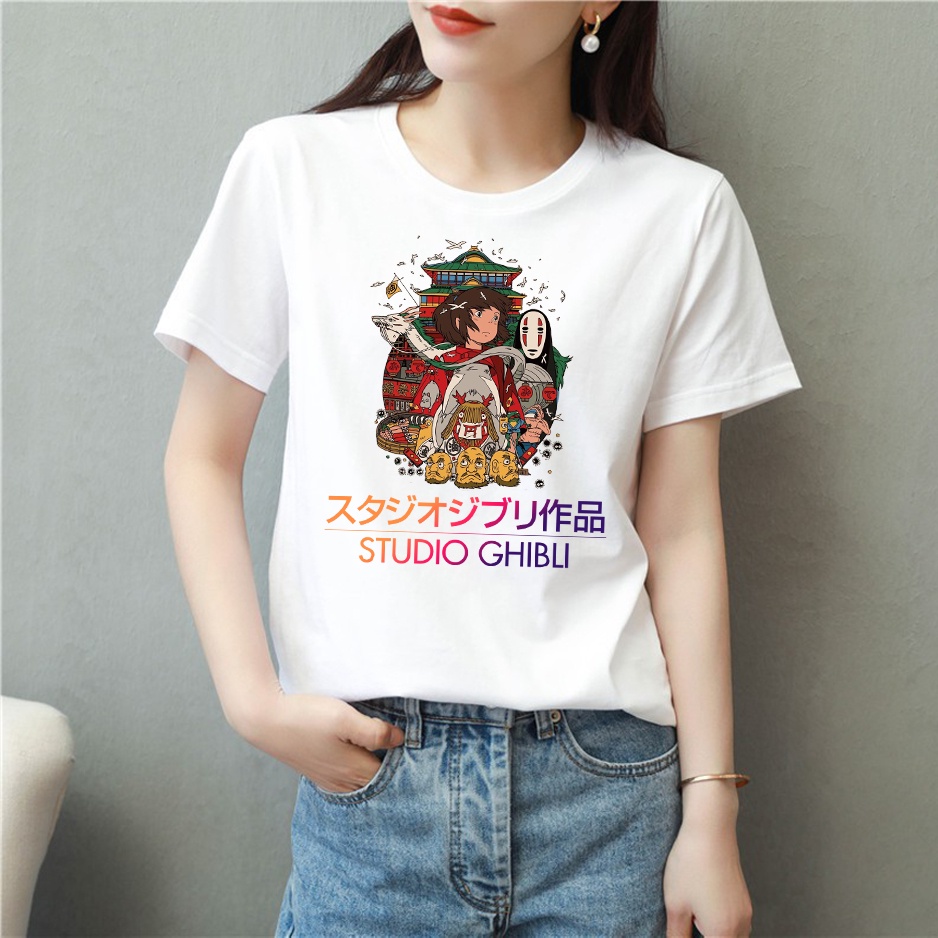 Áo thun nam nữ tay lỡ vải cotton form rộng màu trắng Hạ Băng Designs - Ghibli 004