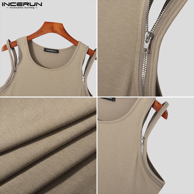 Áo ba lỗ INCERUN cho nam có khóa kéo 3 màu sắc thời trang