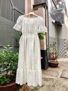 Đầm maxi trễ vai trắng cao cấp