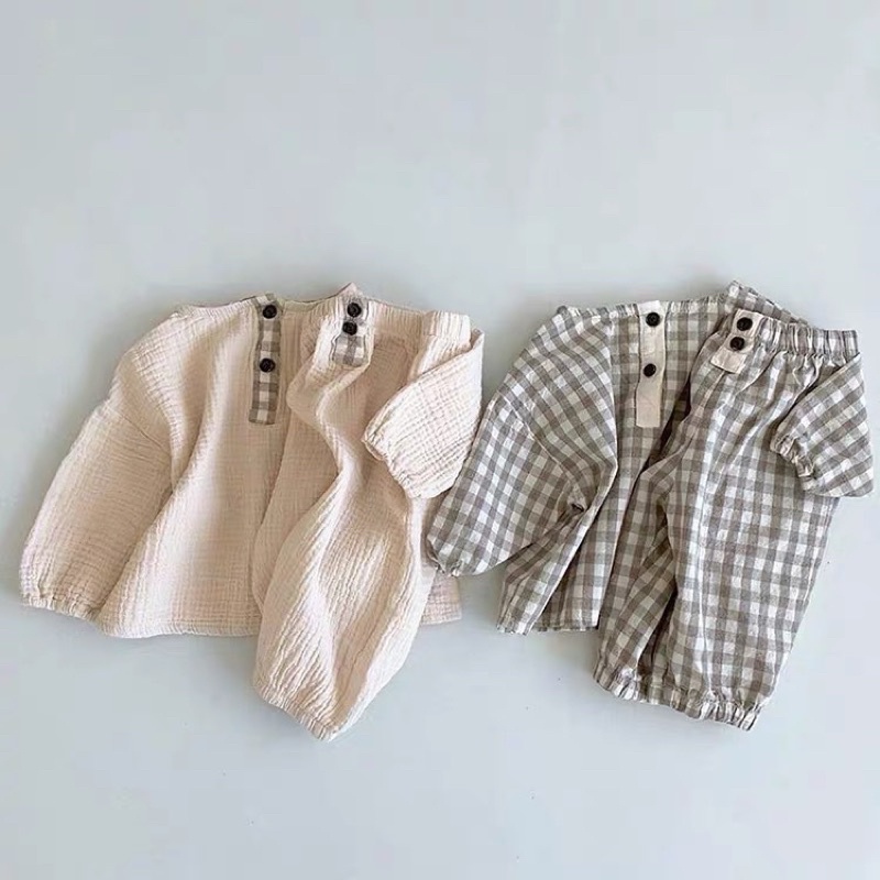 xô muslin 2 lớp caro xám to siêu sang may đồ cho bé mềm mịn thấm hút mồ hôi