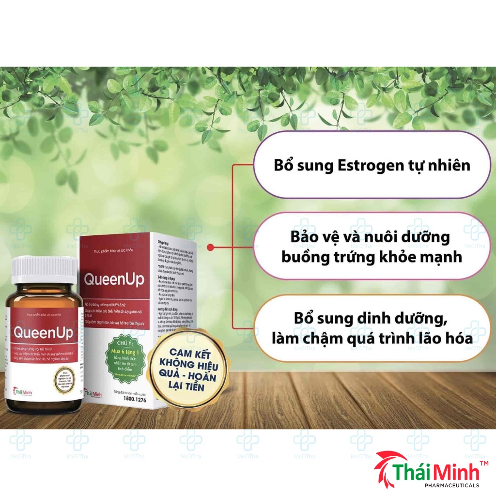 QueenUp - Bổ Sung Nội Tiết Tố Nữ, Giảm Triệu Chứng Bốc Hỏa, Mất Ngủ, Làm Đẹp Da, Chống Lão Hóa (30 viên) [Chính Hãng]