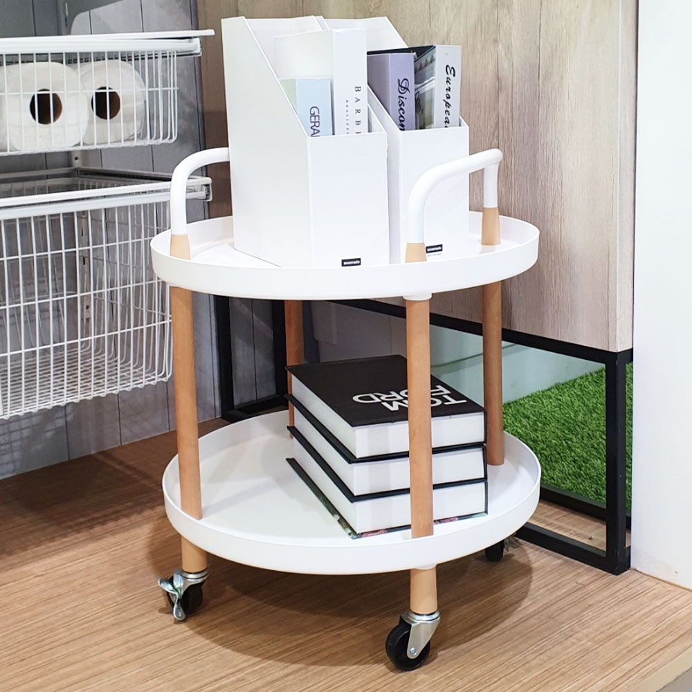 HomeBase STACKO Kệ để đồ 2 tầng bằng nhựa có bánh xe RONDA Thái Lan W48xD48xH56cm màu trắng