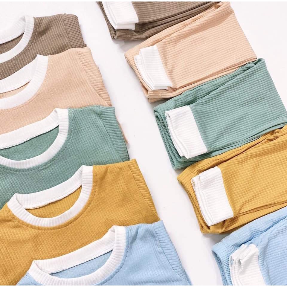 Bộ dài tay thun tăm lạnh trơn K.Woo co giãn 4 chiều mềm mịn cho bé từ 6-16kg