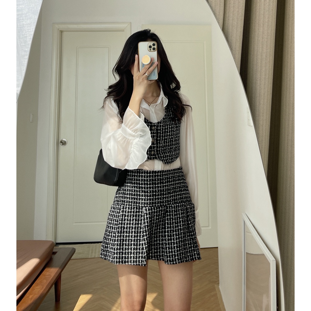 (ảnh thật) Audrey Set dạ kẻ 3 món 885 | BigBuy360 - bigbuy360.vn