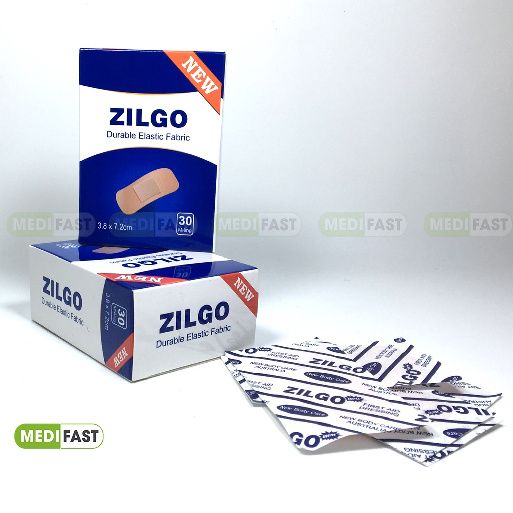 Băng cá nhân y tế Zilgo hộp 30 miếng cỡ to 3.8 x 7.2 cm tránh nhiễm trùng vết thương, rách da do dao kéo, ngã tai nạn