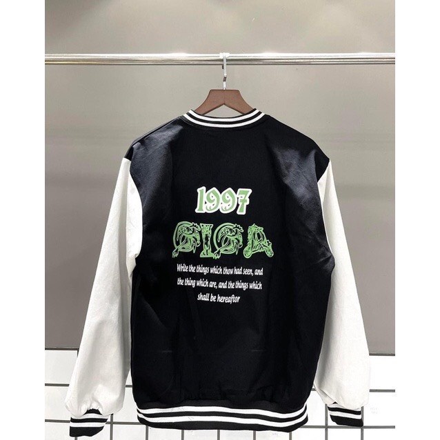 Khoác Bomber Dáng Rộng Tay Bồng Nam Nữ 1997 Unisex Form Rộng Cúc Bấm Hình In 2 Mặt