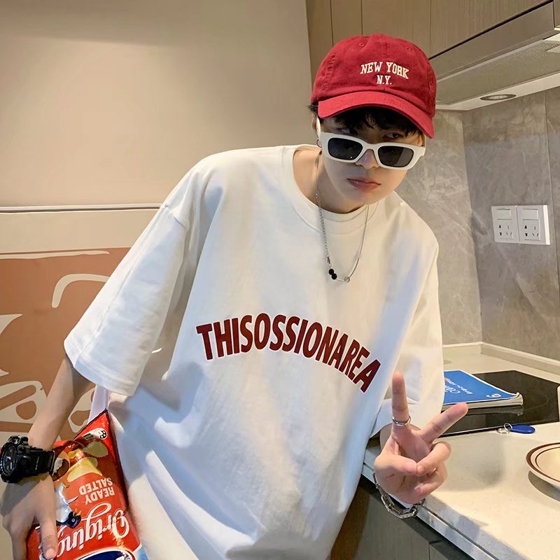 Áo Thun Tay Ngắn Dáng Rộng In Chữ Phong Cách Hip Hop Đường Phố Hàn Quốc Thời Trang Mùa Hè Cho Nam Cỡ M-5XL