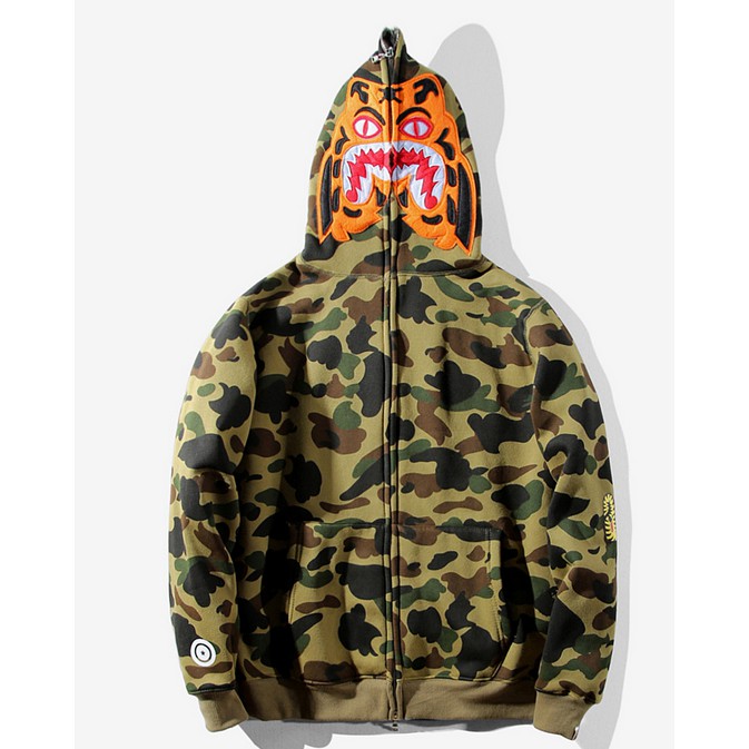 New A Bathing Ape Bape Tiger Shark Camouflage Hoodie Sweater Men Women Casual Jacket