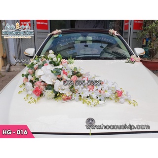Hoa Lụa Trang Trí Xe Cưới HG-016 (gắn giác hút chân không) - Hoa đầu xe - Mẫu hoa giả bền, tặng 8 nơ