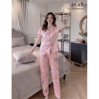 pizama lụa satin siêu cấp hoạ tiết hoa ngọc pizama