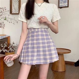 Chân váy xếp li caro Xonxxen shop dáng ngắn cá tính size s m, mã 8809