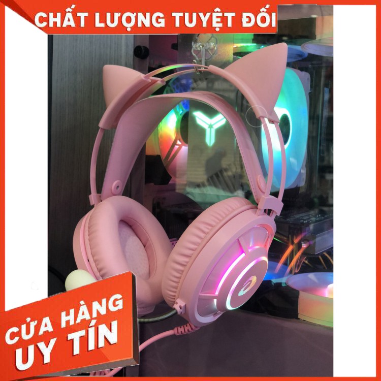 HÀNG CAO CẤP -  Tai Nghe Mèo Màu Hồng DAREU EH469 - Gaming 7.1 LED RGB Màu- PK Máy Tính  - Hàng Cao Cấp