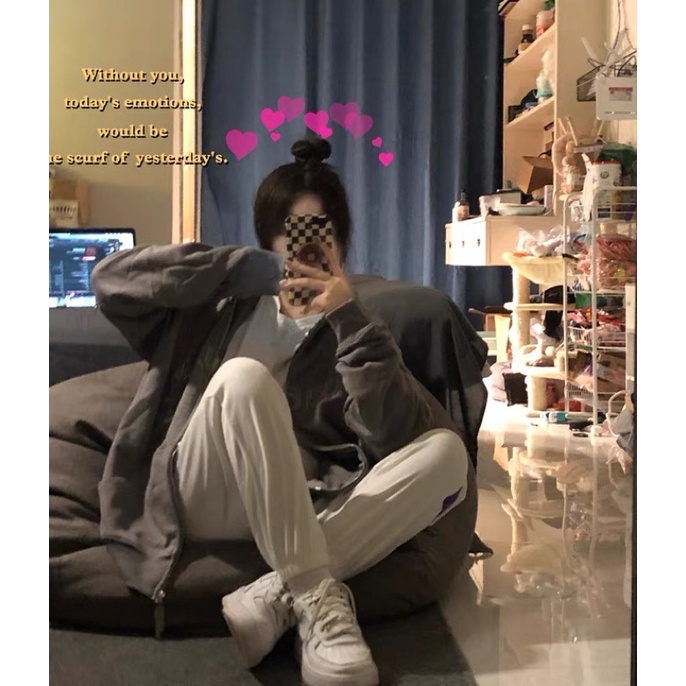 Áo khoác form rộng vải ni da cá có mũ áo khoác chống nắng dài tay