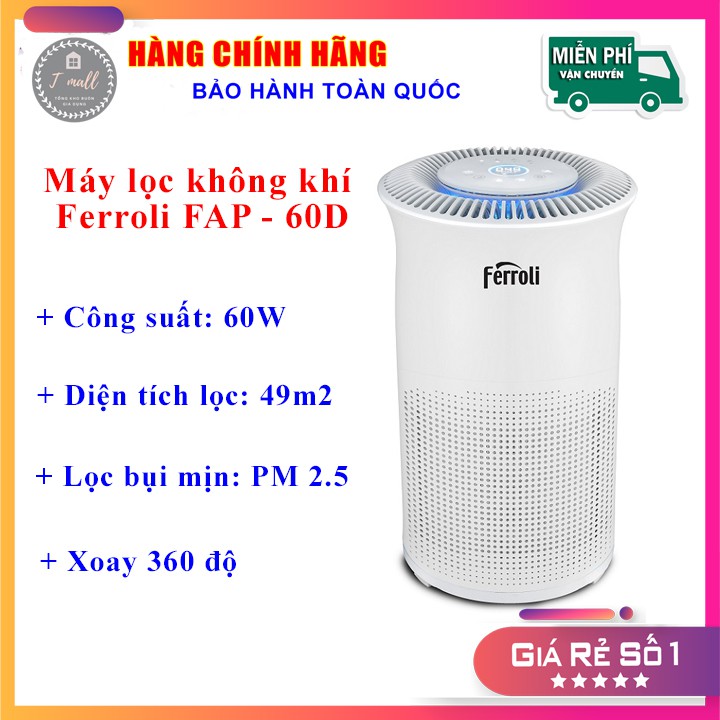 Máy lọc không  khí và tạo ionizer Ferroli FAP-60D, màn hình cảm ứng, lọc bụi mịn PM2.5, diện tích 49m2 - BH 24 tháng