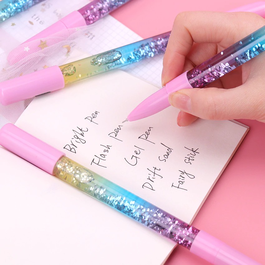 Bút viết mực gel đầu 0.5mm tích hợp đèn LED họa tiết kim tuyến