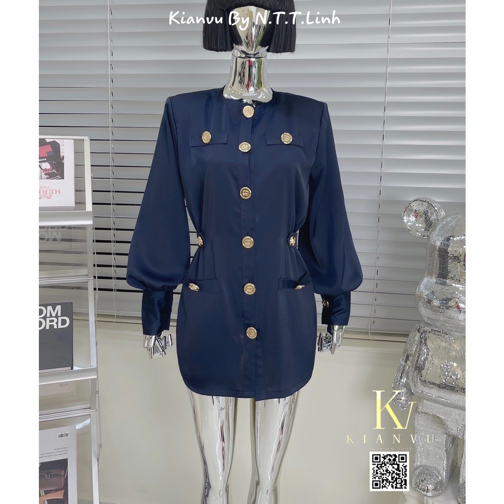 Váy lụa khuy B chun eo-Kianvu