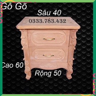 Tủ táp kê đầu giường 2 ngăn kéo gỗ gõ cao 60cm