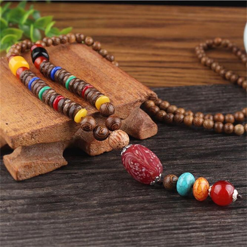Vòng cổ xỏ hạt gỗ phong cách boho cổ điển thời trang