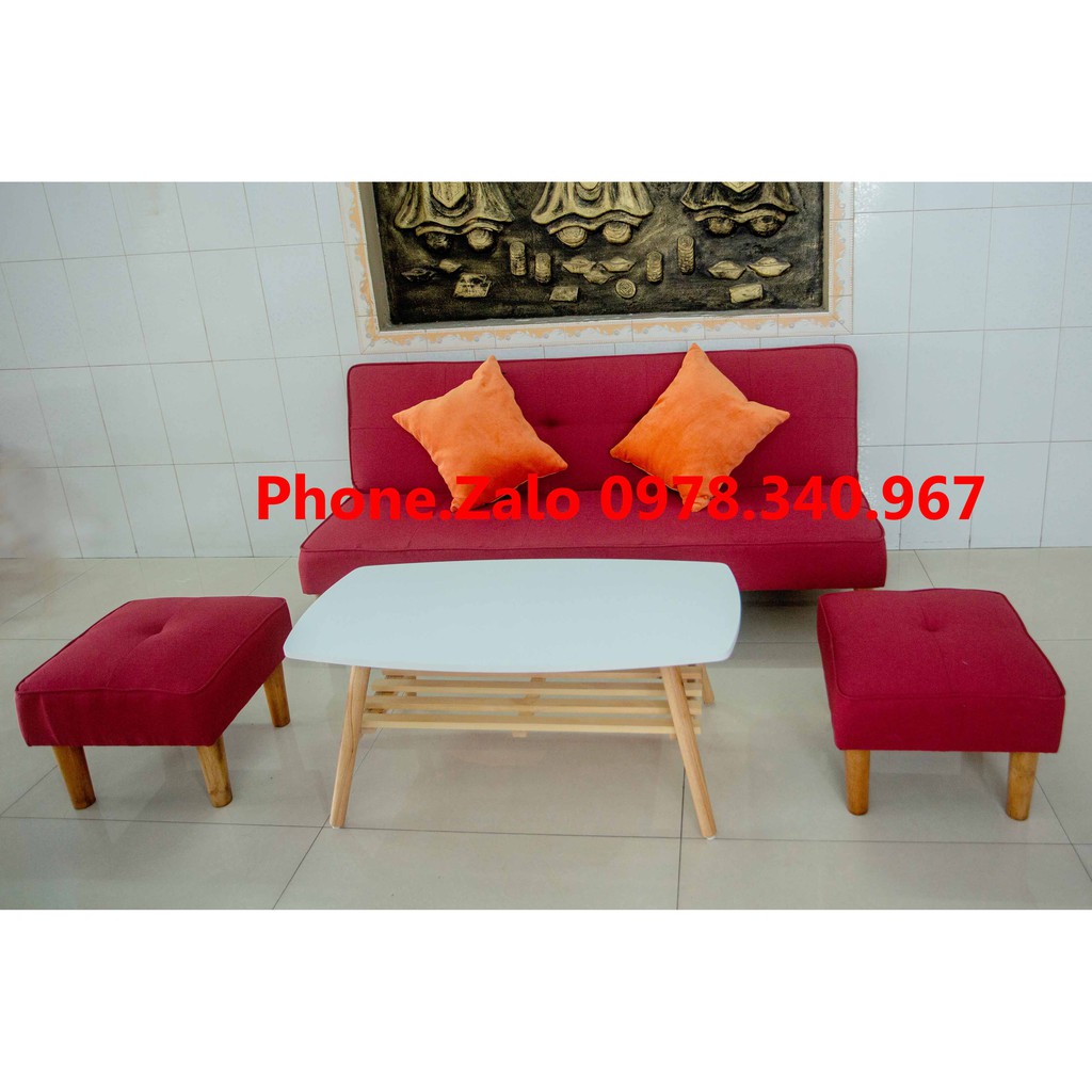 Ghế sofa bed đa năng bật ra thành giường kích thước 1m7x90 kèm 2 đôn vuông và bàn chữ nhật có gối ôm MY HOME 09