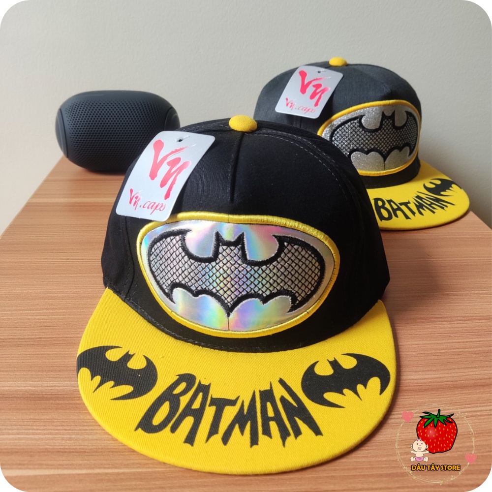 Mũ lưỡi trai Batman màu đen màu xám hoạt tiết hình con dơi cho bé trai từ 3 đến 7 tuổi