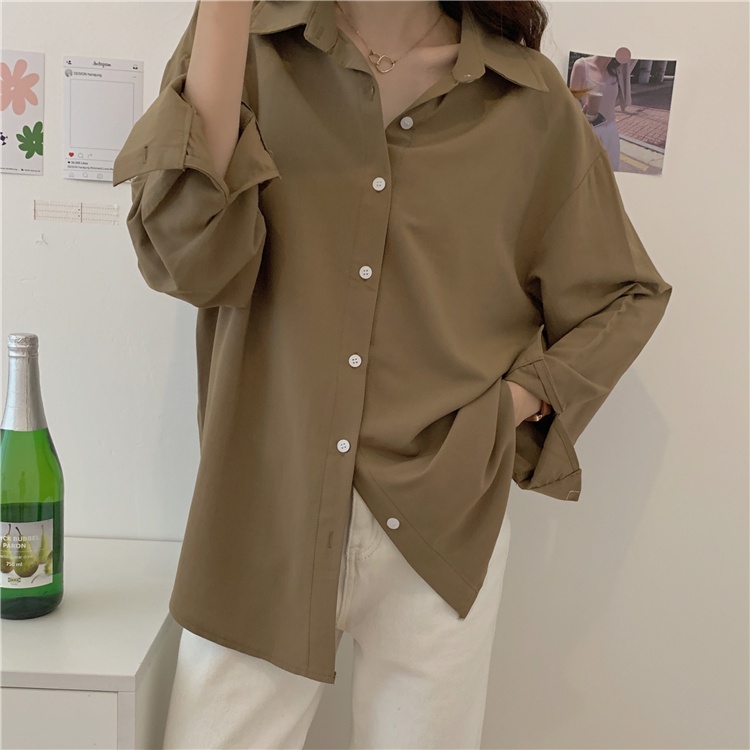 Áo sơ mi trơn nữ Công sở Dài tay Form rộng Ulzzang Hàn Quốc Áo sơ mi nữ Tay dài Thời trang