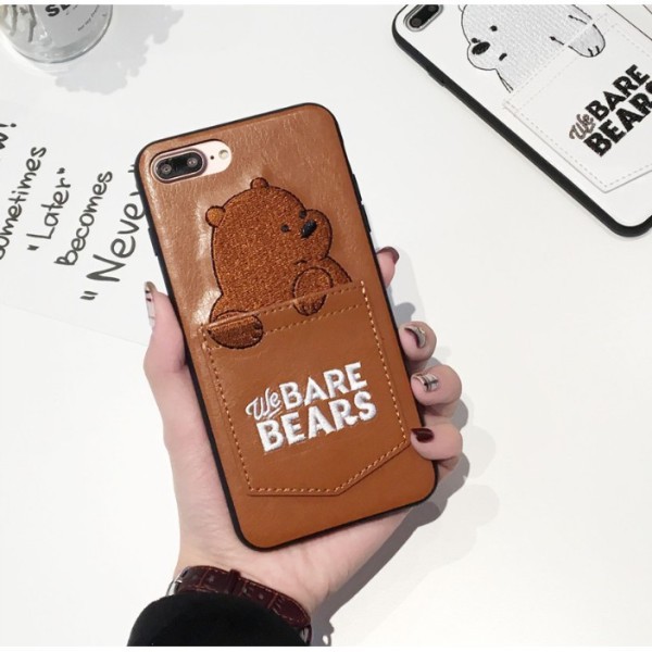 Ốp điện thoại da dập nổi họa tiết gấu We Bare Bears đáng yêu có túi đựng thẻ tiện lợi cho iPhone 6/7/8/7+/8+/X | BigBuy360 - bigbuy360.vn