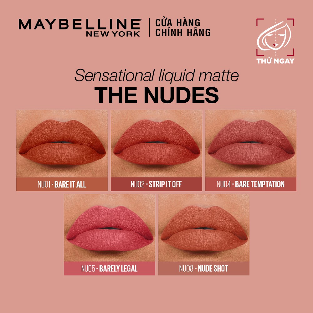 Son Kem Lì Nhẹ Môi Phiên Bản Tông Đất Maybelline New York Sensational Liquid Matte The Nudes Lipstick 7ml