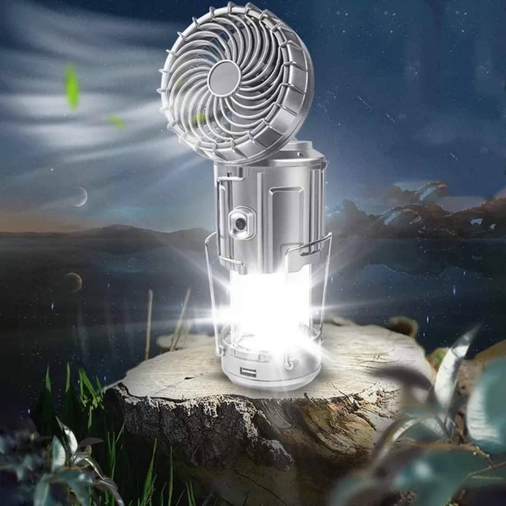 Đèn Năng Lượng Mặt Trời Kèm Quạt Tích Điện 2in1 Tiện Lợi Đèn Du Lịch Mẫu mới 2022