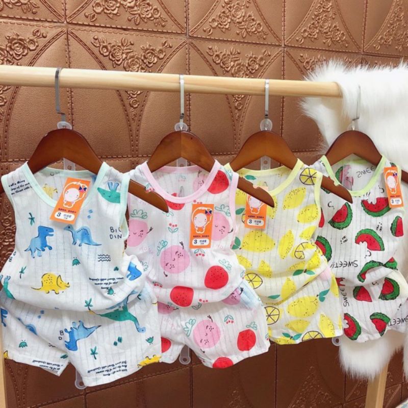 Bộ ba lỗ cotton giấy cho bé trai bé gái siêu mát