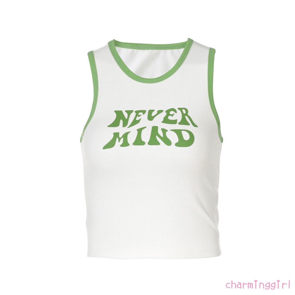 Áo Croptop Không Tay Cổ Tròn In Chữ Thời Trang Dành Cho Nữ