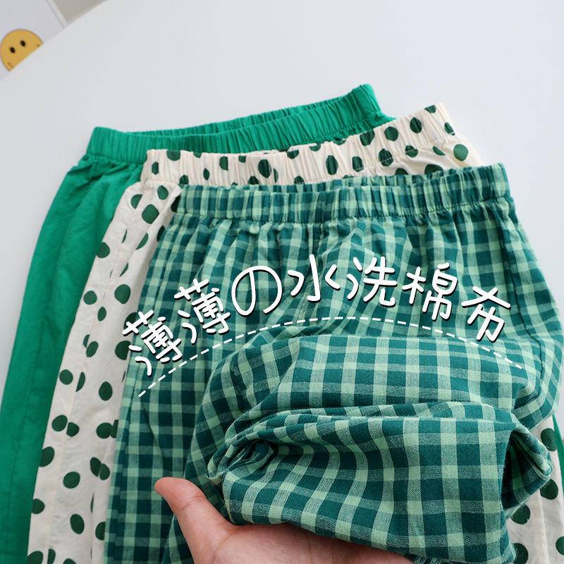 Quần short bloomers cotton linen kẻ sọc caro phong cách phương Tây Hàn Quốc chống muỗi mùa hè đi chơi ở nhà