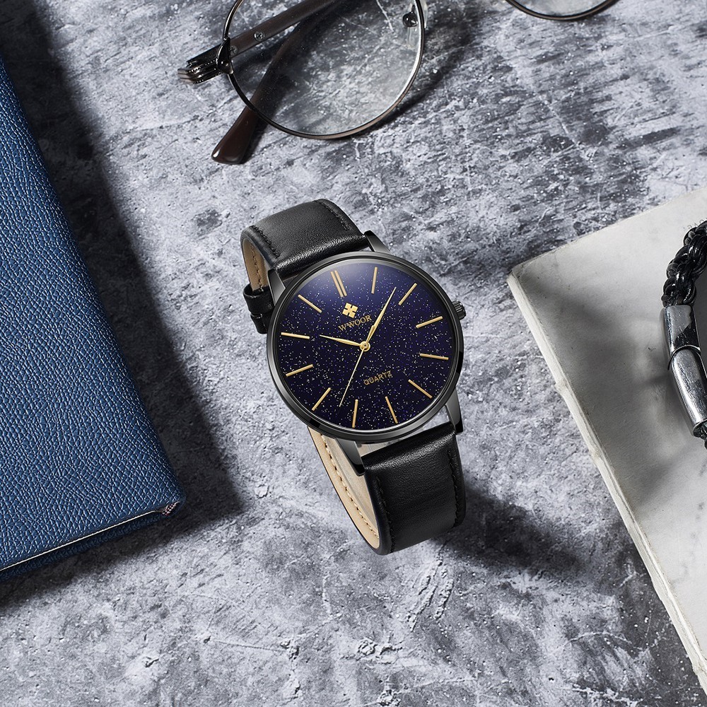 WWOOR Men's Watches Fashion leather strap wristwatch Waterproof quartz watch 8853