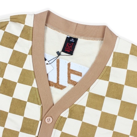Áo Khoác Nam Nữ Cardigan Màu Caro Nâu Kem Thêu Logo Chất Nỉ Oversized Thương Hiệu Xfire CARD-CARNI-BC622