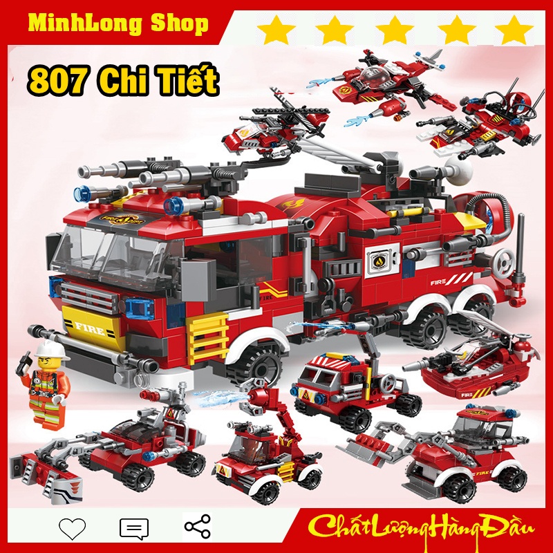 Đồ chơi Lego xe cứu hỏa, trực thăng, taù thuyền