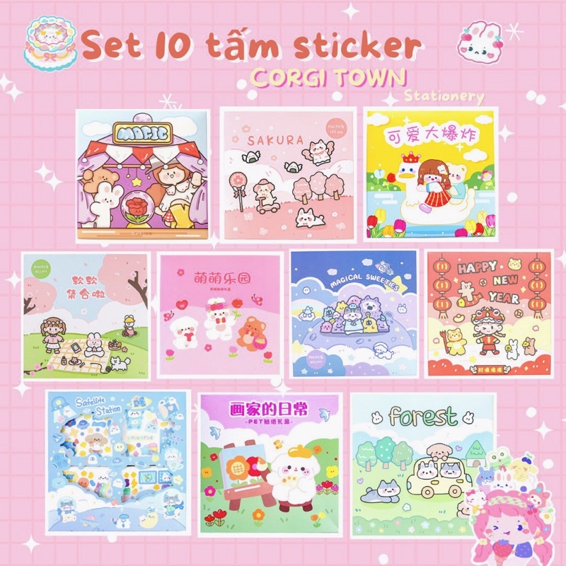 Set 10 tấm sticker xinh xắn ngẫu nhiên đủ màu siêu dễ thương