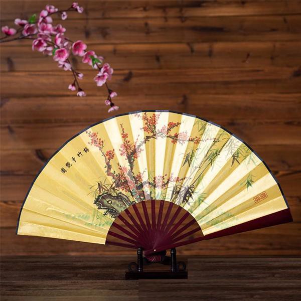 Quạt cổ phong cảnh 31cm LƯỠNG LONG NỀN ĐEN nam nữ nan dài in họa tiết đẹp phong cách cổ trang cosplay