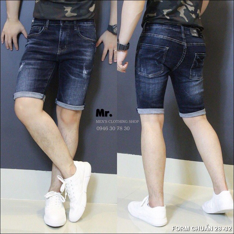 Quần short jean nam xanh đậm chuẩn mực nam tính lên lai trẻ trung form chuẩn shop MS46