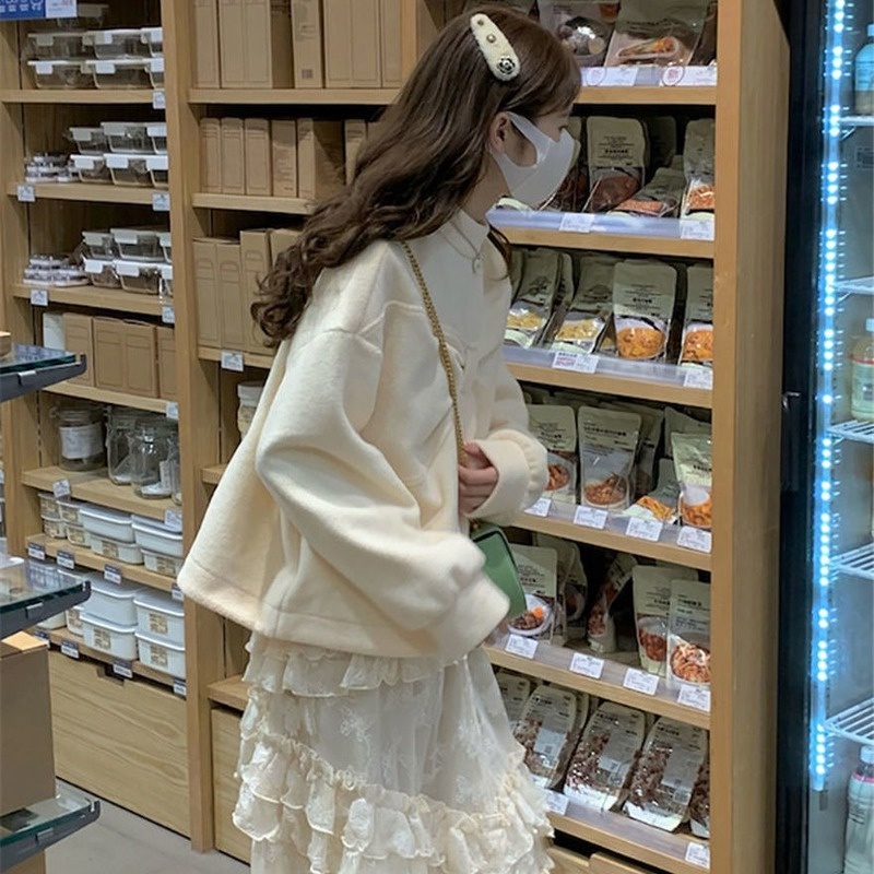 Áo Nỉ Dày Tay Dài Thắt Nơ Thời Trang Thu Đông Cho Nữ