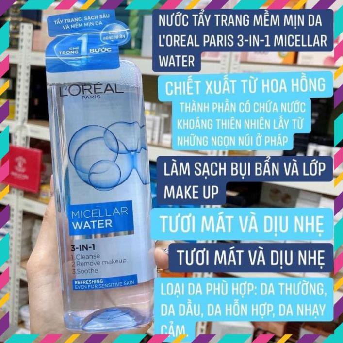 Nước Tẩy Trang Loreal , Nước Tẩy Trang L’Oréal Micellar Water 3-in-1 Deep Cleansing Pháp 400ml Có 3 Mầu [ Chính - Hãng ]