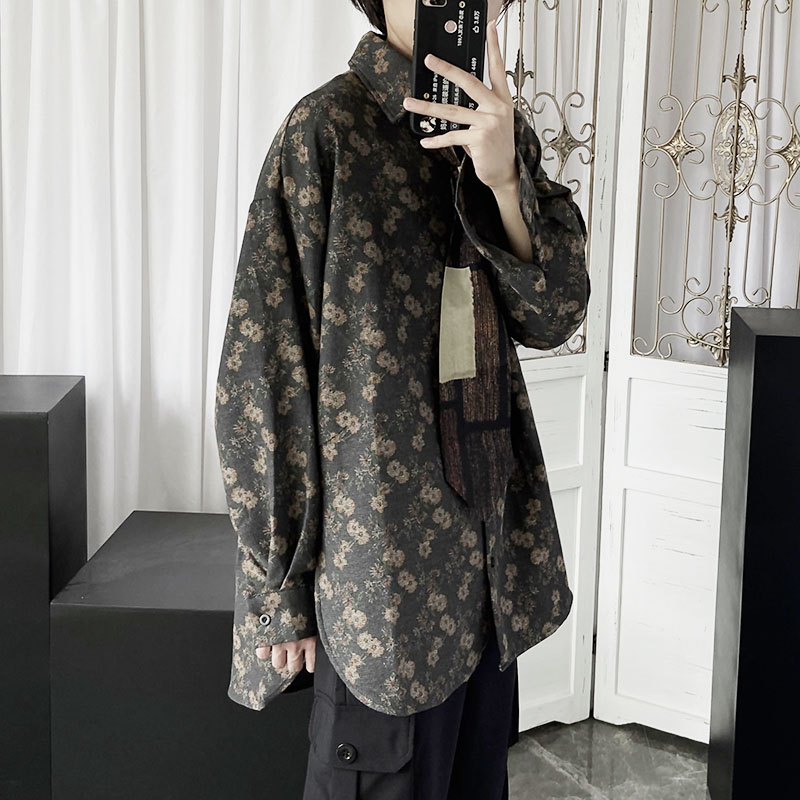 Áo sơ mi tay dài họa tiết hoa phong cách Vintage dành cho nam