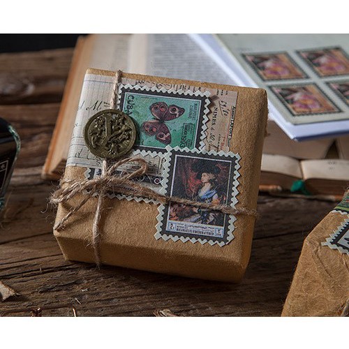 Bộ 40 tem dán Cổ điển trang trí - Tập phong bì tem dán Retro Tuệ Minh