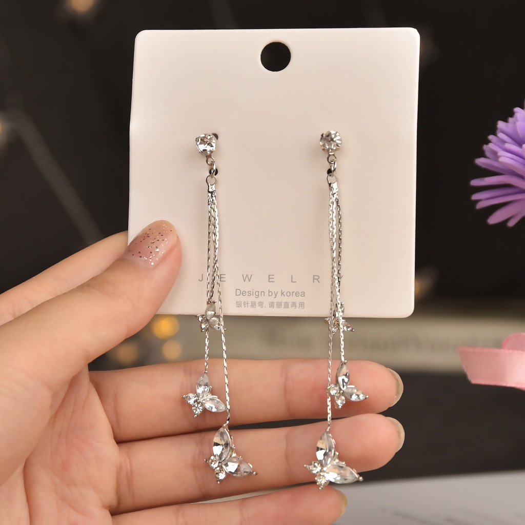 Hoa Tai Dáng Dài Hình Bướm Đính Đá Nhân Tạo Thời Trang