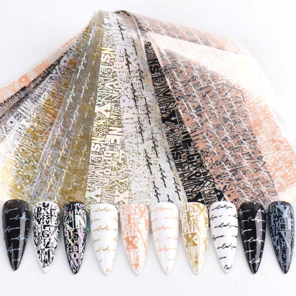 OCEANMAP Miếng Dán Trang Trí Móng Tay In Chữ Tiếng Anh / Hoa / Trái Tim Màu Laser Xinh Xắn DIY