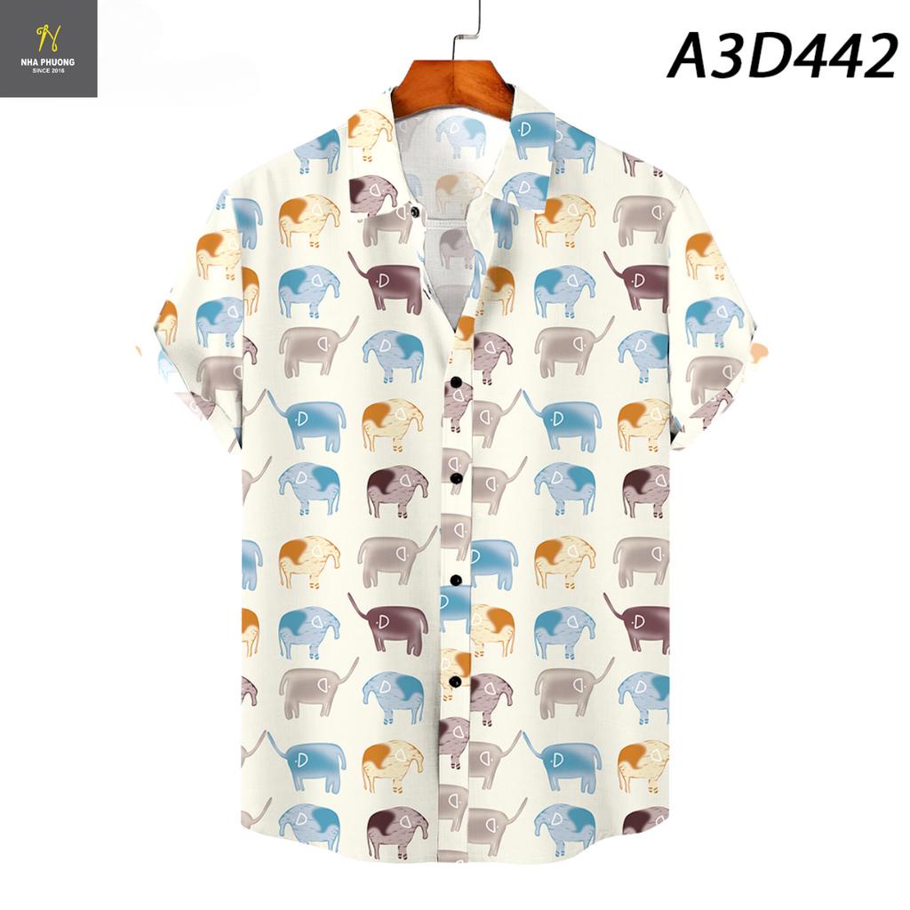 Áo đi biển nhóm gia đình loại áo du lịch cho gia đình hội nhóm có size trẻ em họa tiết con voi A3D44
