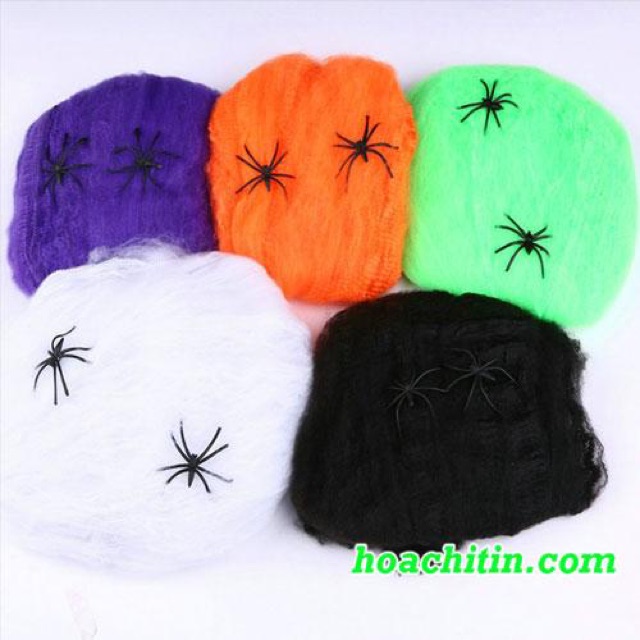 Tơ nhện trang trí tiệc Halloween có sẵn 2 con nhện