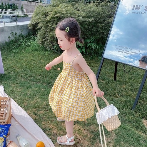 Váy bé gái - Váy 2 dây vải đũi kèm nơ sau lưng cho bé gái