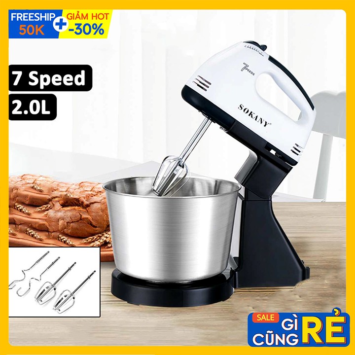 Máy Đánh Trứng Để Bàn SOKANY 7 Tốc Độ Công Suất 250W Hoạt Động Êm Ái
