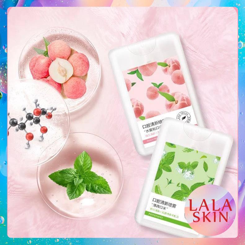 Xịt thơm miệng Đào, Bac Hà, Xịt thơm miệng sát khuẩn giữ lâu mùi thơm Zuzu cosmetic LALA